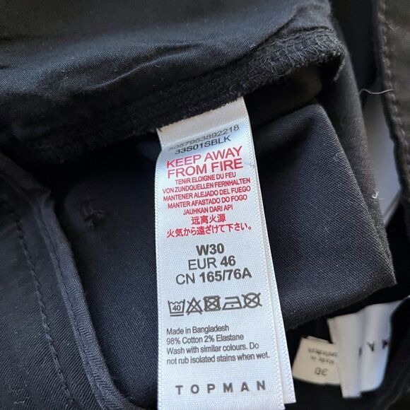 NWT Black Flat Front Men’s Topshop “Stretch Skinny” Shorts Size 30 - Picture 8 of 11